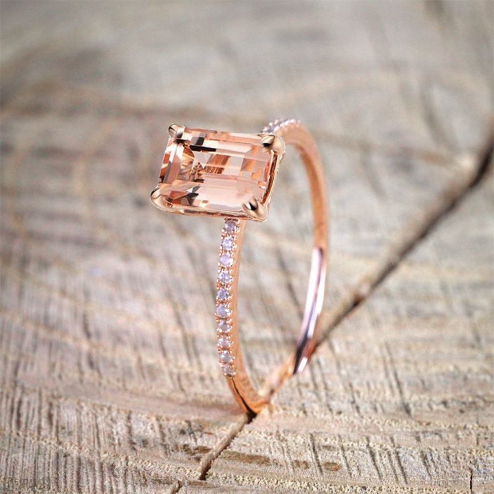 NEW! DAINTY Rose Gold Princess Cur Morganite Engagement Wedding Ring Set… - Picture 5 of 9
